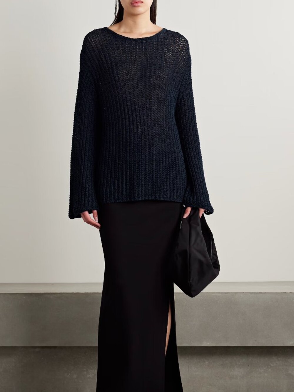 Khaite Elowen Open Knit Navy Blue 100% Cotton Sweater Small
